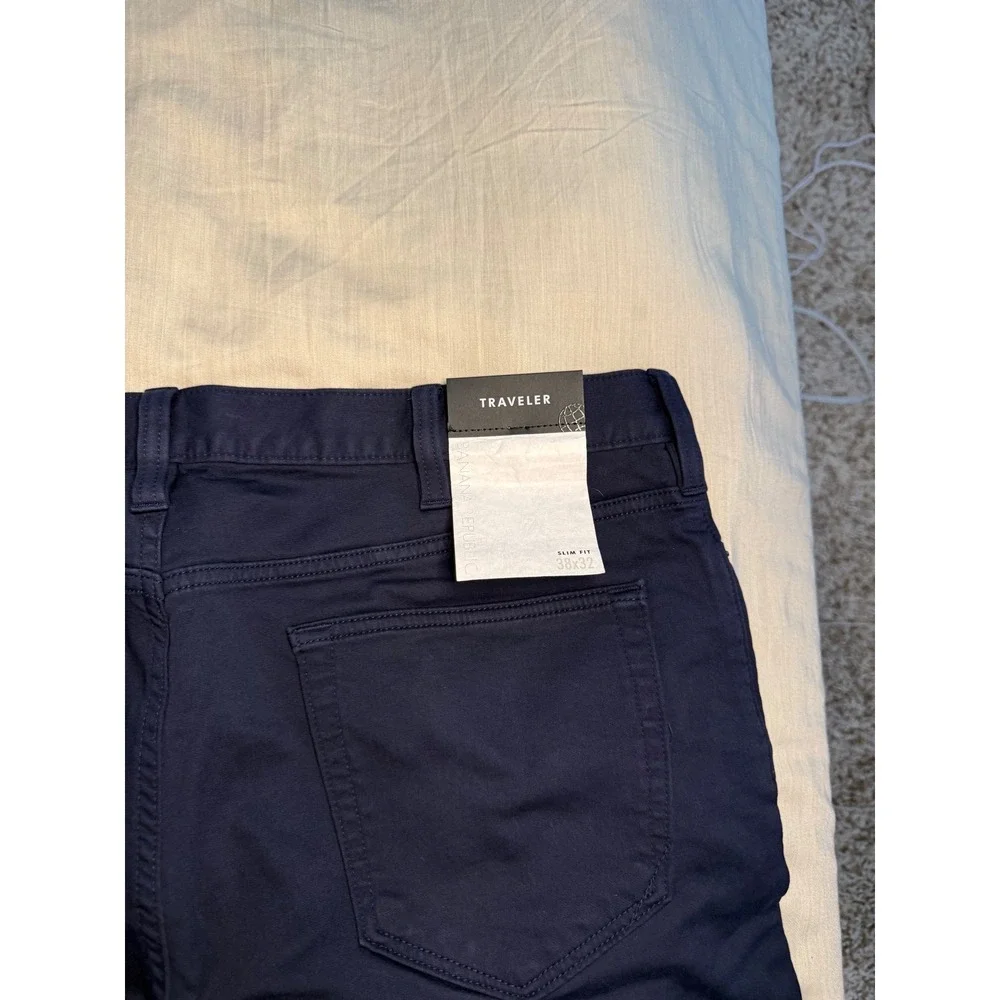 Banana Republic‎ Traveler Slim Fit Pants Navy Stretch Work Chinos 38x32 NWT